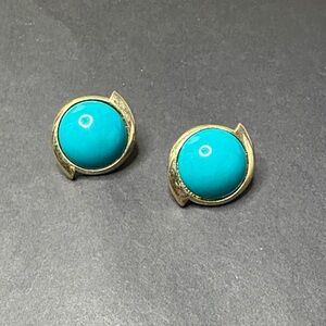Gold Tone and Turquoise Color Stud Earrings